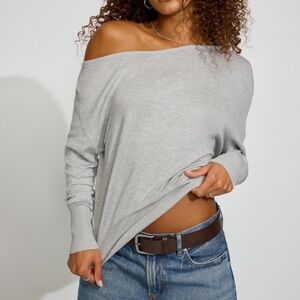 Garage Gray Off-the-Shoulder Sweater